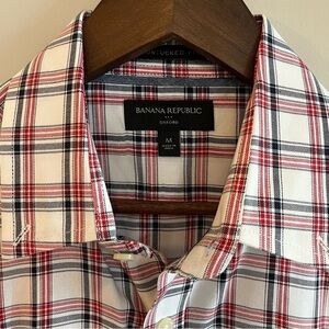 Banana Republic Men’s Untucked Oxford Plaid Long Sleeve Shirt M